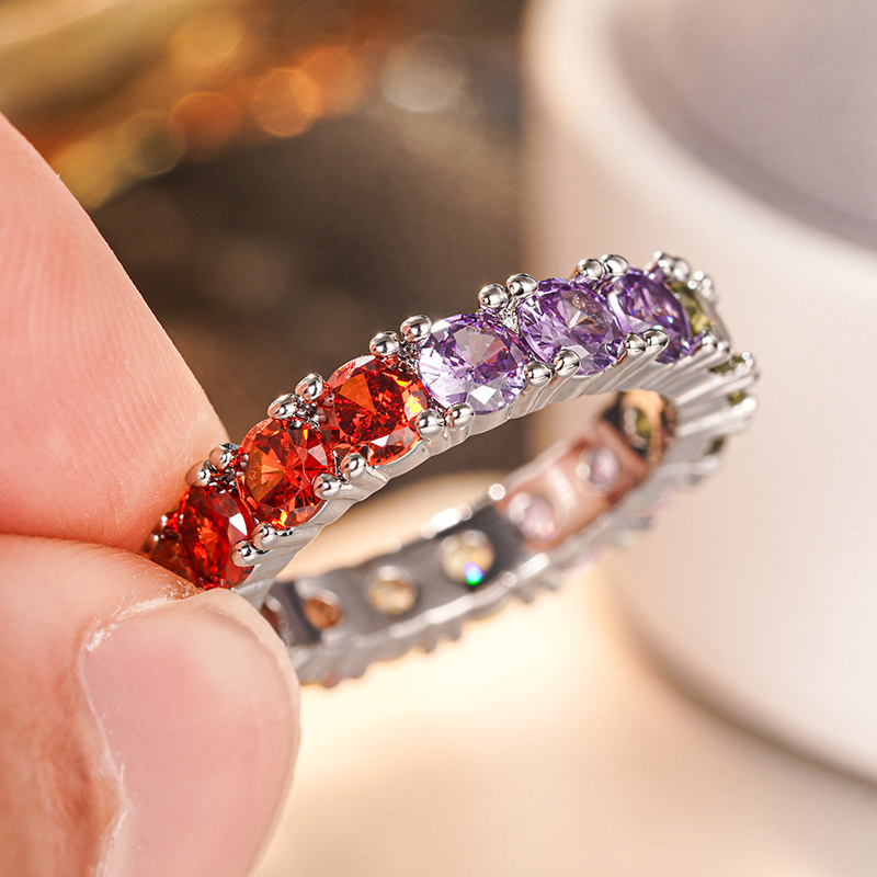Glittery Rainbow CZ Ring with Golden Plating